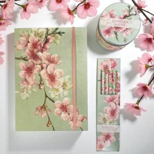 Presentset Körsbärsblomma (Anteckningsbok, pennor & doftljus)